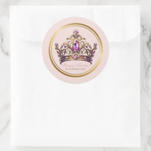 Roze gouden kroon prinses 1e verjaardag ronde sticker (Tas)
