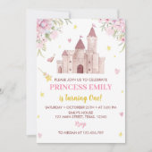 Roze Gouden Kroon Prinses 1e Verjaardag Uitnodigin Kaart (Voorkant)