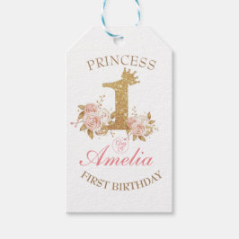 Roze Gouden Kroon Prinses 1e Verjaardagsfeest Cadeaulabel