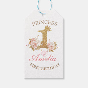 Roze Gouden Kroon Prinses 1e Verjaardagsfeest Cadeaulabel