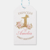 Roze Gouden Kroon Prinses 1e Verjaardagsfeest Cadeaulabel (Achterkant)