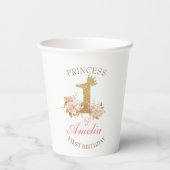 Roze Gouden Kroon Prinses 1e Verjaardagsfeest Papieren Bekers (Achterkant)