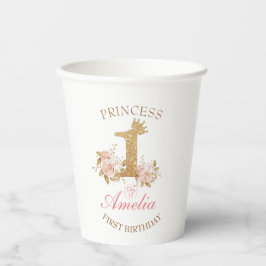 Roze Gouden Kroon Prinses 1e Verjaardagsfeest Papieren Bekers