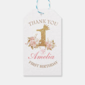 Roze Gouden Kroon Prinses 1e Verjaardagsfeestje Cadeaulabel (Achterkant)