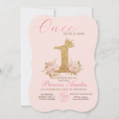 Roze Gouden Kroon Prinses 1e Verjaardagsfeestje Kaart (Voorkant)