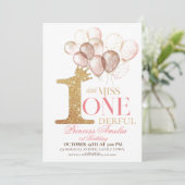 Roze Gouden Kroon Prinses ballonnen 1e Verjaardag Kaart (Staand voorkant)