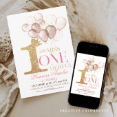 Roze Gouden Kroon Prinses ballonnen 1e Verjaardag Kaart