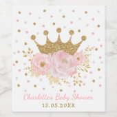 Roze Gouden Kroon Prinses Bloemen Baby Meisje Favo Wijn Etiket (Enkel label)