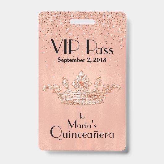 Roze Gouden Kroon Quinceañera VIP-badge Badge (Voorzijde)
