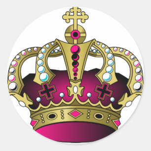 Roze & Gouden Kroon Ronde Sticker