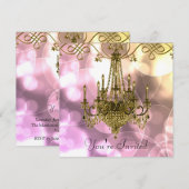 Roze Gouden Kroonluchter Feest Uitnodigingen (Voorkant / Achterkant)