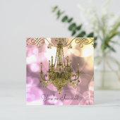 Roze Gouden Kroonluchter Feest Uitnodigingen (Staand voorkant)