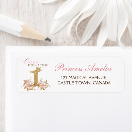 Roze Gouden Kroonprinses Eerste Verjaardagsfeest Etiket (Insitu)