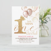 Roze Gouden Kroonprinses Eerste Verjaardagsfeest Kaart (Staand voorkant)