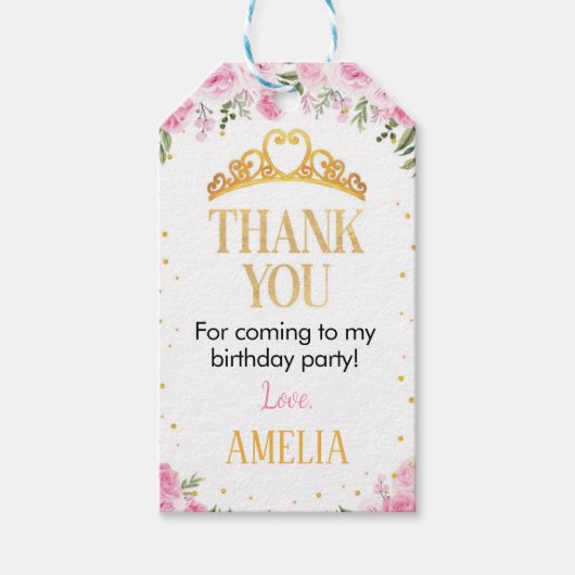 Roze Gouden Kroonprinses Verjaardag Dank u Label Cadeaulabel (Voorkant)