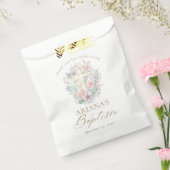 Roze Gouden Kruis Bloemen Elegante Waterverf Doop Bedankzakje (Gezegeld)