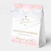 Roze Gouden Kruis Dank je Meisje Eerste Communie Bedankdoosjes (Voorkant Zijde)