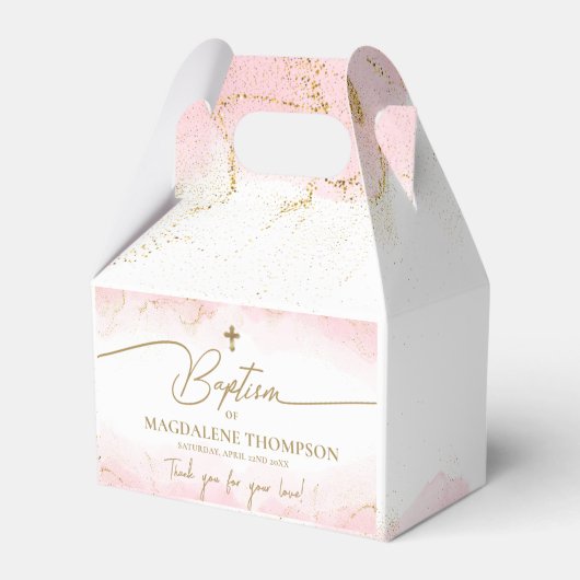 Roze Gouden Kruis Dank U Meisje Doop Bedankdoosjes (Achterkant)
