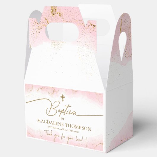 Roze Gouden Kruis Dank U Meisje Doop Bedankdoosjes (Geopend)