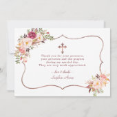 Roze gouden kruis doop Charm Pink Flowers Rose  Bedankkaart (Achterkant)