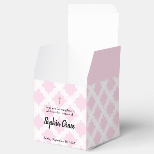 Roze Gouden Kruis Gepersonaliseerde Baby Meisje Do Bedankdoosjes (Geopend)