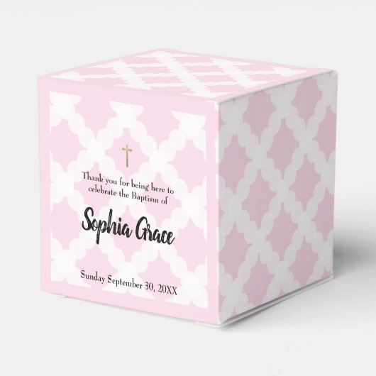 Roze Gouden Kruis Gepersonaliseerde Baby Meisje Do Bedankdoosjes (Achterkant)