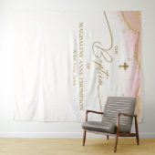 Roze Gouden Kruis Meisje Doop Wandkleed (In Situ (horizontaal))