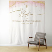 Roze Gouden Kruis Meisje Doop Wandkleed (In situ)