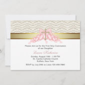 Roze Gouden Kruis Meisjes Roze Eerste Communie Kaart (Achterkant)