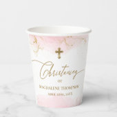 Roze Gouden Kruis Naam Meisje Doop Papieren Bekers (Achterkant)