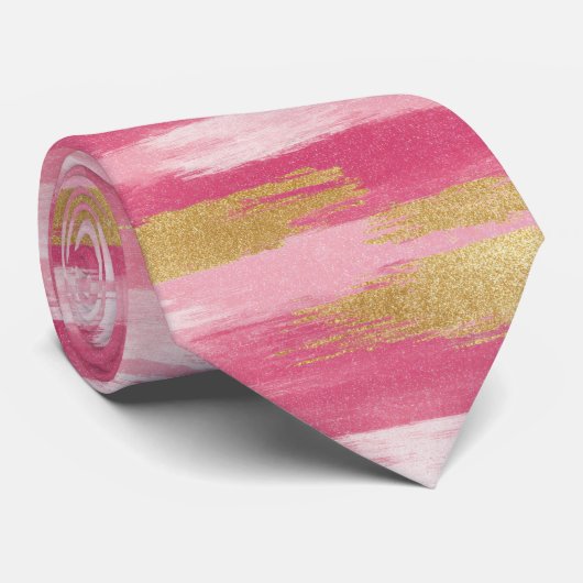 Roze Gouden Kwaststijl Das (Opgerold)