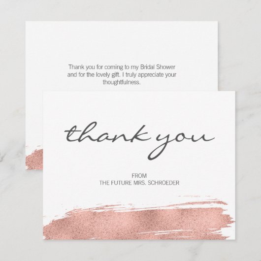 Roze Gouden Kwaststreek Bruidsfeest Bedankkaart (Voorkant / Achterkant)