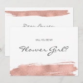 Roze Gouden Kwaststreek Wees Mijn Bloemenmeisje Ka Kaart (Voorkant / Achterkant)