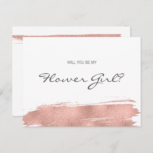 Roze Gouden Kwaststreek Wees Mijn Bruidsmeisje Uitnodiging Briefkaart (Voorkant / Achterkant)