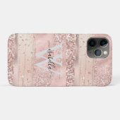 Roze Gouden Kwaststrepen Glitter Monogram Initiaal Case-Mate iPhone Case (Achterkant (horizontaal))
