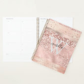 Roze Gouden Kwaststrepen Glitter Monogram Planner (Display)