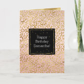 Roze Gouden Leopard Glitz Confetti Kaart (Voorkant)