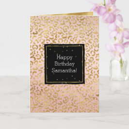Roze Gouden Leopard Glitz Confetti Kaart