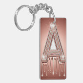 Roze Gouden Letter A Druppel Luxe Monogram Sleutelhanger (Voorkant Links)
