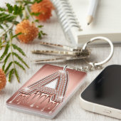 Roze Gouden Letter A Druppel Luxe Monogram Sleutelhanger (Voorkant Rechts)