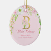 Roze & Gouden Letter "B" Bloemen Monogram Geboorte Keramisch Ornament (Rechts)