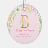 Roze & Gouden Letter "B" Bloemen Monogram Geboorte Keramisch Ornament (Links)