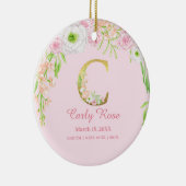 Roze & Gouden Letter "C" Floral Monogram Geboorte  Keramisch Ornament (Rechts)