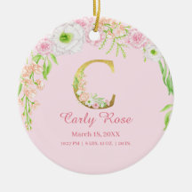 Roze & Gouden Letter "C" Floral Monogram Geboorte 
