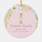 Roze & Gouden Letter "I" Floral Monogram Geboorte  Keramisch Ornament (Voorkant)