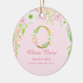 Roze & Gouden Letter "O" Bloemen Monogram Geboorte Keramisch Ornament (Links)