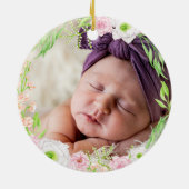 Roze & Gouden Letter "R" Bloemen Monogram Geboorte Keramisch Ornament (Achterkant)