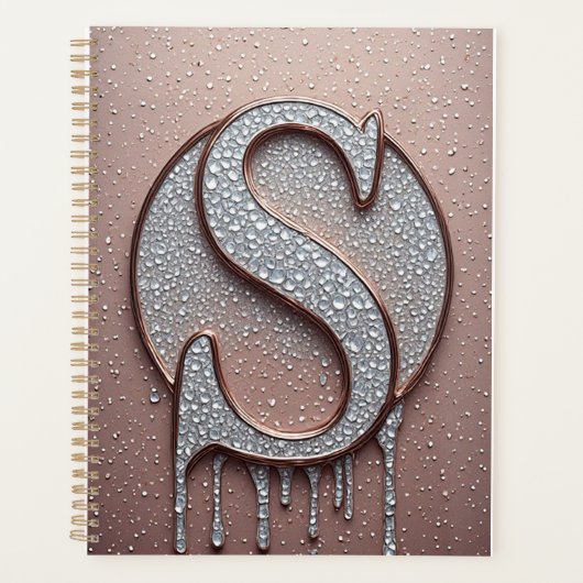 Roze Gouden Letter S Monogram Met Kristaldruppels Planner (Voorkant)