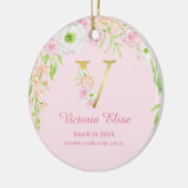Roze & Gouden Letter "V" Bloemen Monogram Geboorte Keramisch Ornament (Links)
