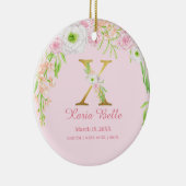 Roze & Gouden Letter "X" Bloemen Monogram Geboorte Keramisch Ornament (Rechts)